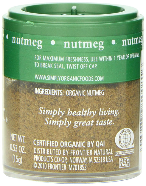 Simply Organic Nutmeg Ground Organic, Mini Spice, 0.53 Ounce (Pack of 6)...