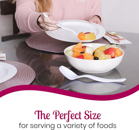 Plasticpro Disposable Plastic Serving Spoons Durable Heavy Duty Premium Serving Utensils White Pack of 12...