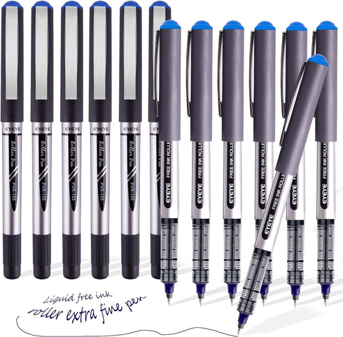 Blue Fine Tip Pen, Bullet Tip Liquid Ink Rollerball Pens, 0.7mm Fine point Pens?Free Ink Roller Fine Tip Pens, Blue Ink Liquid Rollering Pens, 12 ...