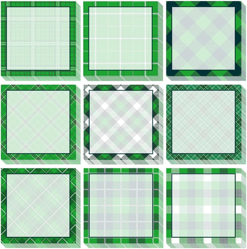 9 Pieces St. Patrick's Day Plaid Sticky Notes Green St. Patrick's Day Plaid Note Pads Self-Adhesive Irish Memo Notes for School Office Home Suppli...