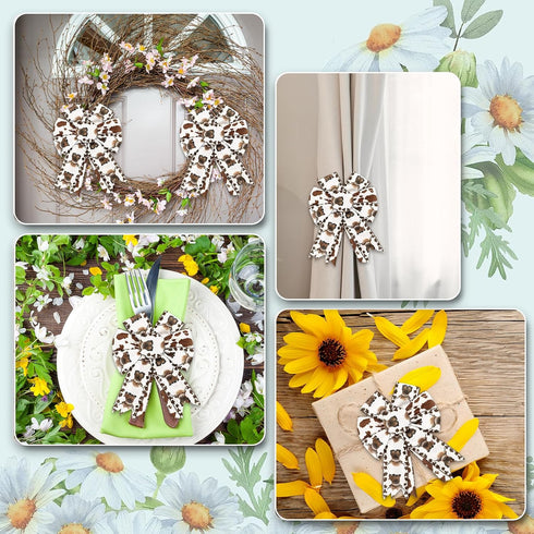 Highland Cow Wired Edge Ribbon Cow Print Craft Ribbon White Brown Fabric Ribbon for Wreath Bow Making DIY Crafts Wrapping Party Decor Supplies, 2 ...