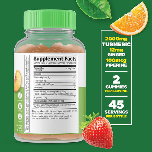 Lifeable Turmeric Curcumin with Ginger & Black Pepper Extract – 2000mg – Great Tasting Natural Flavor Gummy –Vegetarian GMO-Free Supplement – 90 G...
