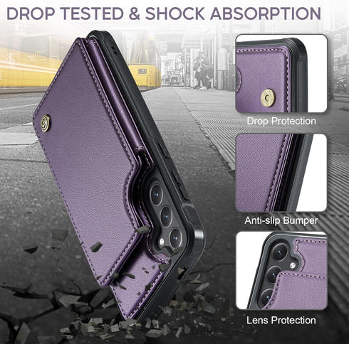 for Samsung Galaxy S24 Case with Card Holder, for Samsung S24 Wallet Case for Women Men with RFID Blocking, Durable Kickstand Shockproof Case for ...