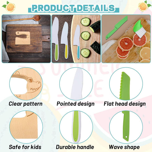 KOLODOGO 10 Pieces Wooden Kids Kitchen Knife Set, Include Wood Kids Knife Plastic Potato Slicers Cooking Knives Children's Safe Knifes Cake Scrape...
