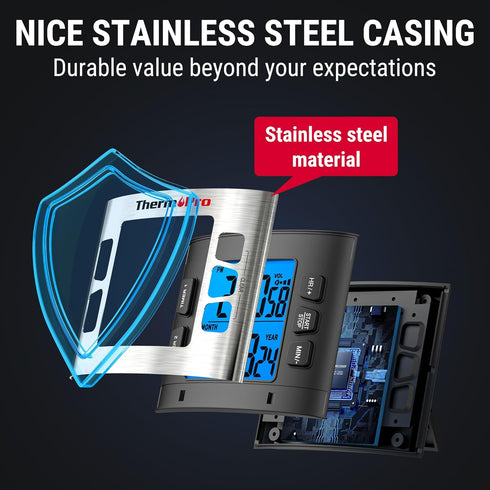 ThermoPro TM02 24 Hours Digital Timer with Dual Kitchen Timers for Cooking, Stop Watches Magnetic Timer Clock with Adjustable Alarm Volume & LCD B...