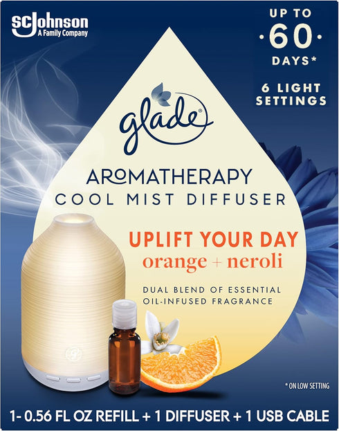 Glade Aromatherapy Diffuser & Essential Oil, Air Freshener for Home, Uplift Your Day Scent with Notes of Orange & Neroli, 0.56 Fl Oz...