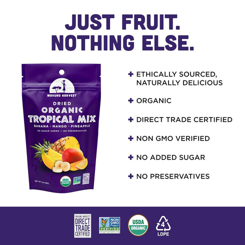 Mavuno Harvest Tropical Mix Dried Fruit Snack | Unsweetened Organic Mixed Dried Fruit | Gluten Free Healthy Snacks for Kids and Adults | No Sugar ...