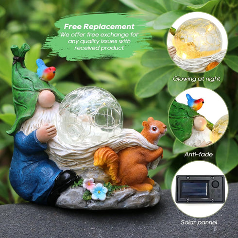 Garden Gnomes Statue Outdoor Decor,Solar Gnome Statue for Outside -Resin Blue Gnome Yard Art Gifts for Mom,Grandmam Birthday Gift...