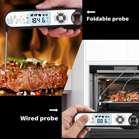 Digital Meat Food Thermometer - 2~3S Instant Read Cooking Thermometer, Backlight, Built-in Magnet, Calibration, Foldable Probe for Kitchen Deep Fr...