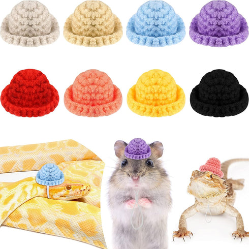 8 Pieces Mini Cute Pet Hat with Adjustable Elastic Chin Strap, Snake Hamster Lizard Guinea Pig Knitted Hat Small Reptile Animal Decoration Supplie...