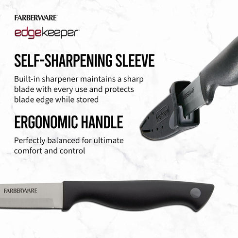 Farberware Edgekeeper 3.5-Inch Paring Knife with Self-Sharpening Blade Cover, High Carbon-Stainless Steel Kitchen Knife with Ergonomic Handle, Raz...