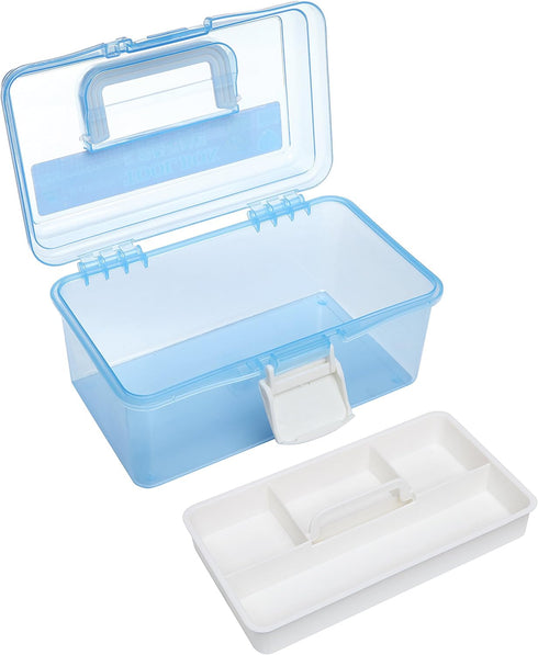 MyGift 10 Inch Portable First Aid Storage Box Transparent Blue Plastic Case, Tool Box, Sewing Box Organizer, Travel Kit Box with Removable Tray, C...