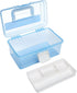 MyGift 10 Inch Portable First Aid Storage Box Transparent Blue Plastic Case, Tool Box, Sewing Box Organizer, Travel Kit Box with Removable Tray, C...