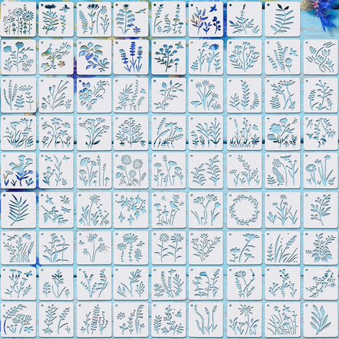 Teling 80 Pcs Flower Stencils Spring Bouquet Painting Stencils Reusable Wildflower Stencil Small Botanical Floral Stencil for Painting on Wood Wal...