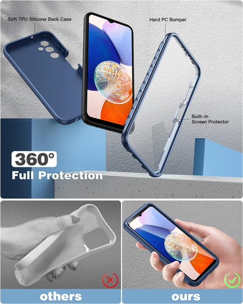 FNTCASE for Samsung Galaxy A14-5G Case: Shockproof Silicone Protective Phone Case with Built-in Screen Protector - Slim Dual Layer Rugged Durable ...