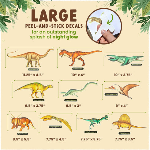 Glow in The Dark Dinosaur Wall Stickers - 10 Large Bright Wall Decals for Bedroom Walls and Ceilings - for Boys Room and Girls Room - Set 2...