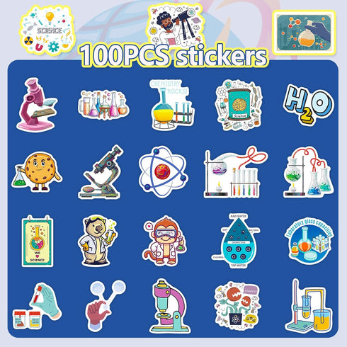 100Pcs Laboratory Stickers for Water Bottles Vinyl Waterproof Cute Cartoon Science Stickers for Kids Physical Chemistry Rewards Decals for Laptop ...