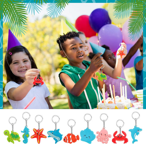 Yinkin 36 Pcs Summer Party Keychains Beach Flamingo Pineapple Turtle Surfboard Keychain for Kids Summer Pool Theme Party Favor Luau Tropical Hawai...
