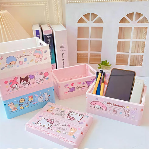 Hello Kitty Storage Box,Kawaii Desk Organizer for Girls,Cute Foldable Baskets Desk Box,Office Desk Bathroom Vanity Hello Kitty Room Decor,Gift for...