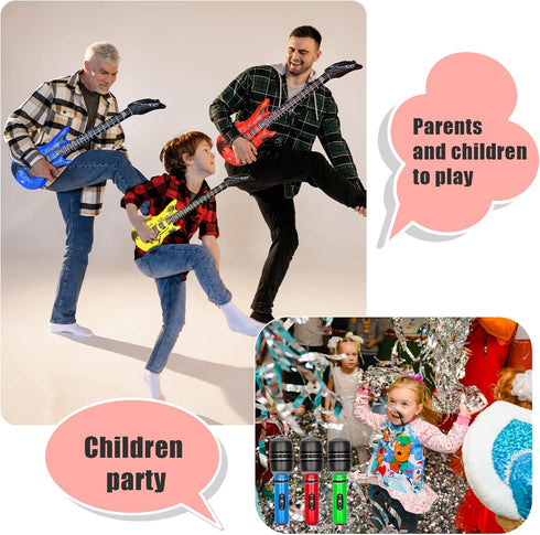 11Pcs Inflatable Rock Star Band Set, Waterproof PVC Music Instruments Party Props Blow Up Guitar Microphones Saxophone for Kids Toy Ornament Karao...