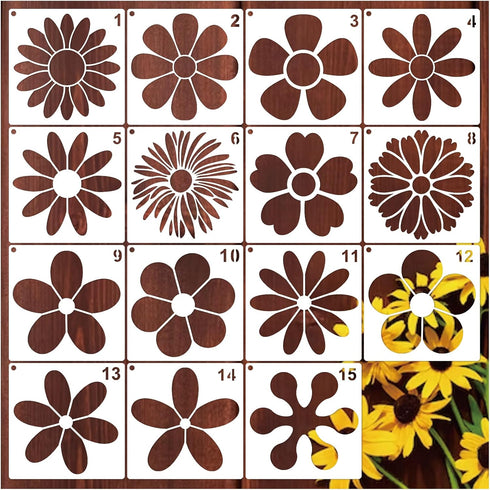 Flower Stencils for Painting on Wood Crafts Reusable Daisy Stencil Art Paint on Wall Canvas Pattern Spring Floral Paint Stencils for Card Making F...