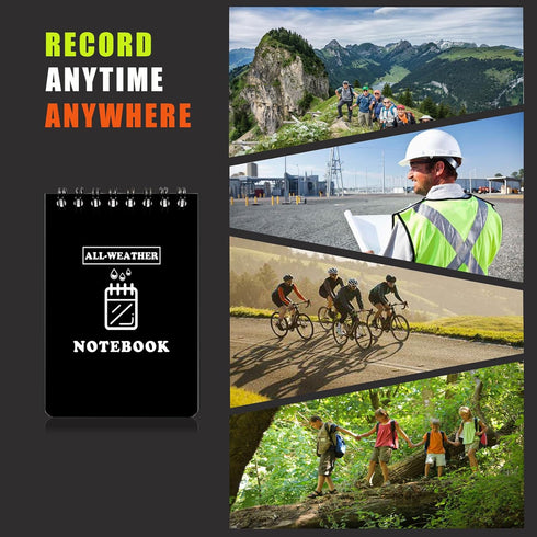 WAFJAMF Waterproof Notebook, 3" x 5" All Weather Pocket Notepad, Small Top Spiral Memo Notebook with 80 Waterproof Lined Pages for Outdoor Activit...