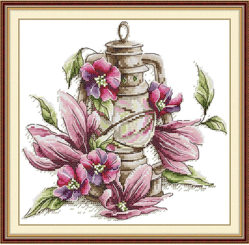CROSSDECOR Stamped Cross Stitch Kits-Magnolias and Lamps Embroidery Patterns Full Set for Beginners or Adults,11 CT 3 Strands DIY Crossstitching A...