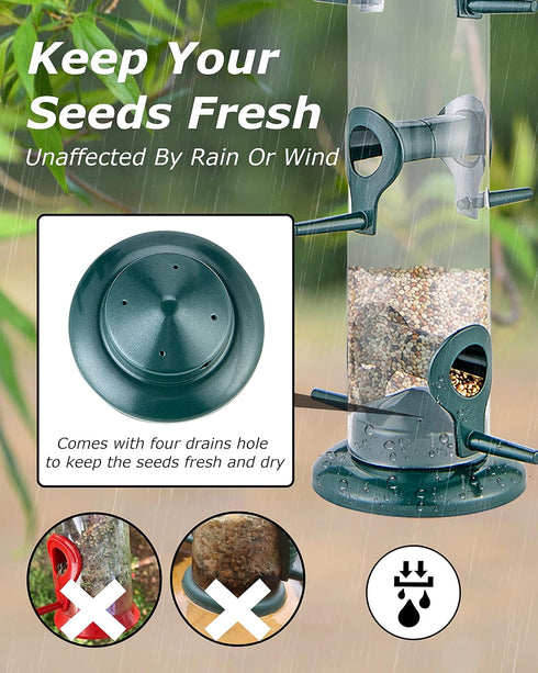 iBorn Metal Bird Feeders 6 Ports Hanging Wild Bird Seed Feeder for Mix Seed Blends, Niger Seed Feeder, Sunflower Heart, Birdbath, Heavy Duty All M...