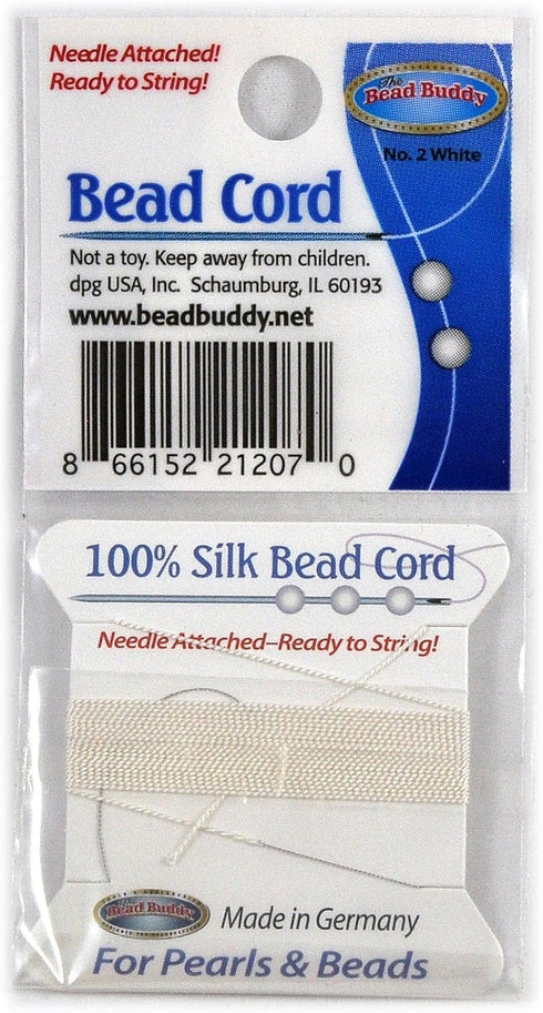 Bead Buddy 0.45mm Natural White Silk Cord Thread with Attached Needle - Ideal for Jewelry Making - 2m Long...