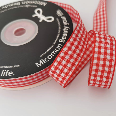 Red and White 100% Polyester Gingham Ribbon 25 Yards Each Roll (5/8", red)...