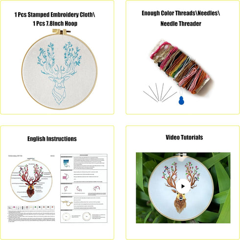 Yutaohui Deer Embroidery kit with Bird,Funny Handmade Gift Embroidery Kit for Adults Beginner,Stamped Cross Stitch Kit for Crafts Starters with 1 ...