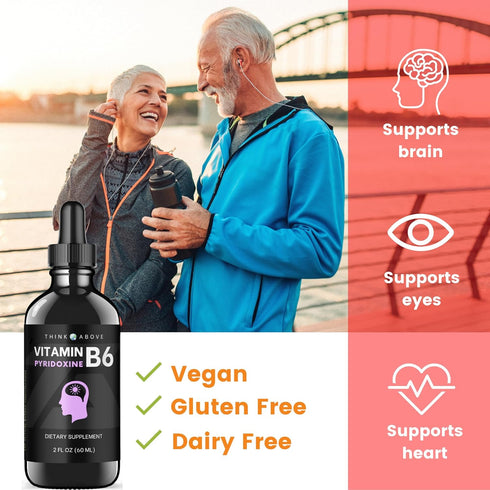 Vitamin B6 Liquid Drops - Pyridoxine hcl - B6 Vitamins Support Brain Function, Immune System, Nervous System and Mood - 17 mg 1000% DV - Gluten an...