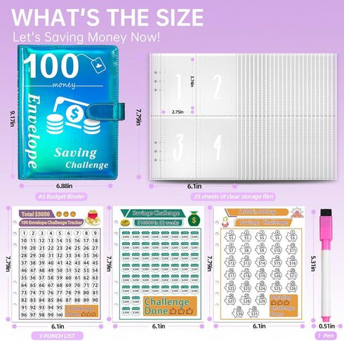 100 Envelopes Money Saving Challenge,Saving Challenges Book with Envelopes & Challenge Tracker, 100 Day to Save $5050 for Budgeting Planner & Savi...
