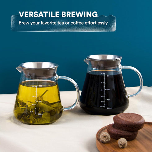 Glass Range Coffee Server For Pour Over Coffee & Tea - 800ml/27oz Ovalware Microwave Safe & Heatproof 2.5mm Thick Glass Body...