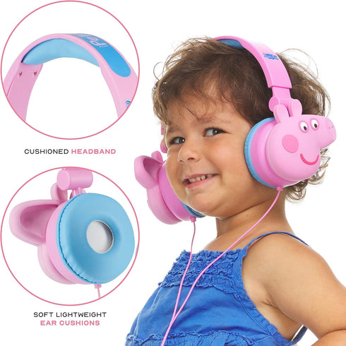Peppa Pig Over-Ear Headphones for Kids - Adjustable Headband, Stereo Sound, Tangle-Free Cable, Volume Control, and 3.5mm Jack - Perfect for School...