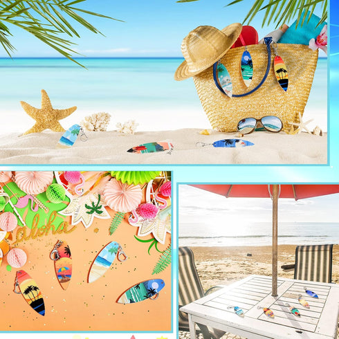 Bucherry 36 Pcs Beach Favors Keychain Gifts Set Wooden Bulk Surfboard Slippers Sea Turtle Coconut Tree Bible Keychains for Beach Hawaiian Florida ...