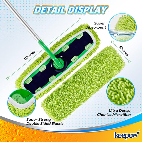 KEEPOW Reusable XL Mop Pads Compatible with Swiffer XL Sweeper, X-Large Dry Sweeping Cloths, Wet Mopping Cloths, Washable Microfiber XL Wet Pads R...