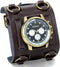 JewelryWe Black Brown Hip-hop Gothic Punk Style Men Watch Wide Leather Fashion Cuff Wristwatch for Valentine’s Day...