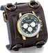 JewelryWe Black Brown Hip-hop Gothic Punk Style Men Watch Wide Leather Fashion Cuff Wristwatch for Valentine’s Day...