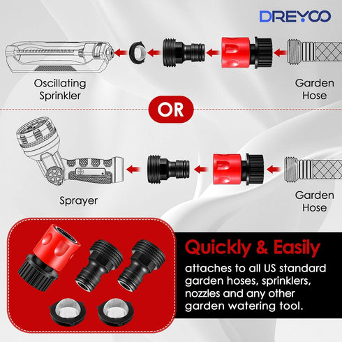 Dreyoo 5 Pcs Set Garden Hose Quick Connector with Stainless Steel Filter Washers, 3/4 Inch Male and Female Connectors Compatible with Eden and All...