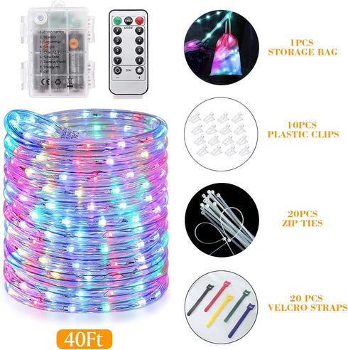 Camping Tent String Lights, 40Ft 120 LEDs 8 Modes Color Changing LED Rope Lights Battery Powered with Remote Control, Outdoor Waterproof LED Tent ...