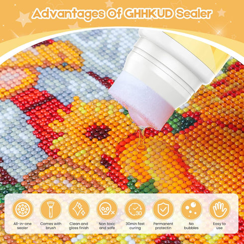 GHHKUD Diamond Painting Sealer 240ML, DIY Diamond Art Glue Sealer with Sponge Head & Applicator, 5D Diamond Painting Accessories Permanent Hold Sh...