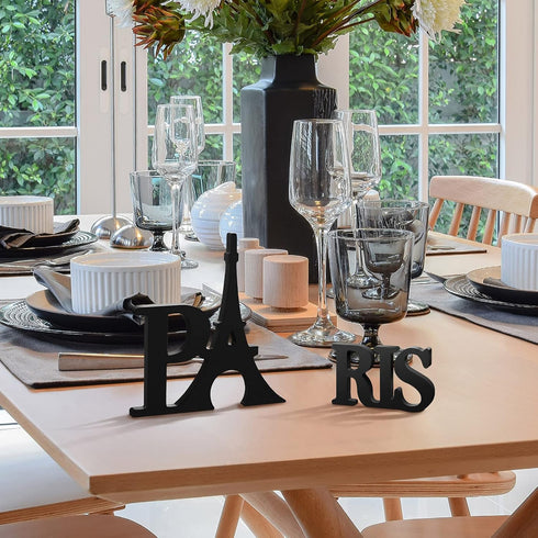 Blulu Paris Decor for Bedroom Wooden Eiffel Tower Table Decor Eiffel Tower Sign Letters for Home Living Room Office Bathroom(Black)...