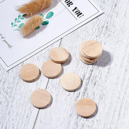 KISSITTY 50pcs Natural Unfinished Flat Round Wood Coin Beads DIY Family Birthday Board Tags Making Wooden Circle Discs About 1" Diameter (25mm)...