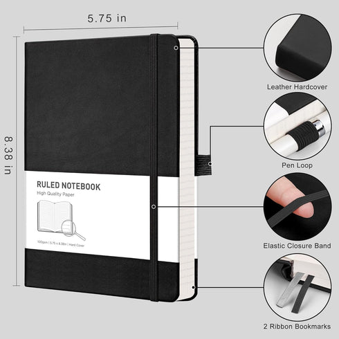 RETTACY Journaling Notebooks 2-Pack - A5 Notebooks College Ruled with 192 Numbered Pages per Pack, for Work, School, 100 GSM Acid-Free Paper, Leat...