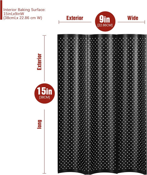 KITESSENSU Nonstick Baguette Pans for French Bread Baking, Perforated 3 Loaves Baguettes Bakery Tray, 15" x 9", Black...