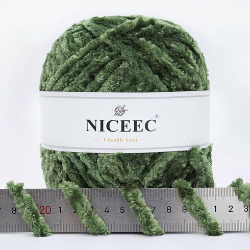 NICEEC 300g Soft Chenille Yarn Blanket Yarn Velvet Yarn for Knitting Fancy Yarn for Crochet Weaving DIY Craft Total Length 150m (164yds)_Army Gree...