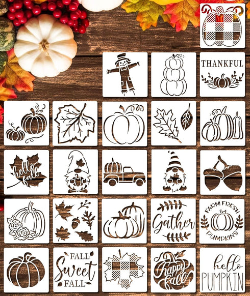 24Pcs Fall Stencils 3x3 in Reusable,Small Fall Stencil for Painting on Wood- Autumn Templates for Thanksgiving DIY Crafts Ornaments Wood Slice...