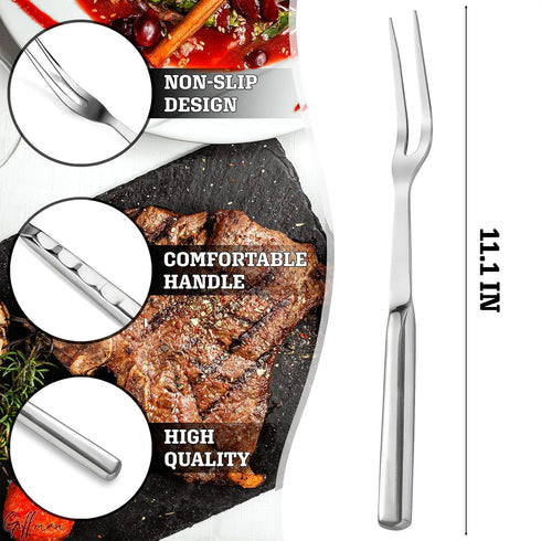 Browne Two Pronged Fork Tine Elite - 11 Inch Kitchen Forks Carving Fork for Meat Stainless Steel Kitchen Utensils Meat Fork Carving - Silver Heavy...