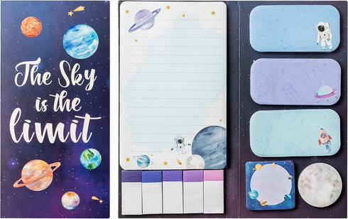 The Sky Is The Limit Sticky Notes Set, 550 Sheets, Outer Space Galaxy Planet Pattern Self-Stick Notes Pads Divider Tabs Bundle Writing Memo Pads B...